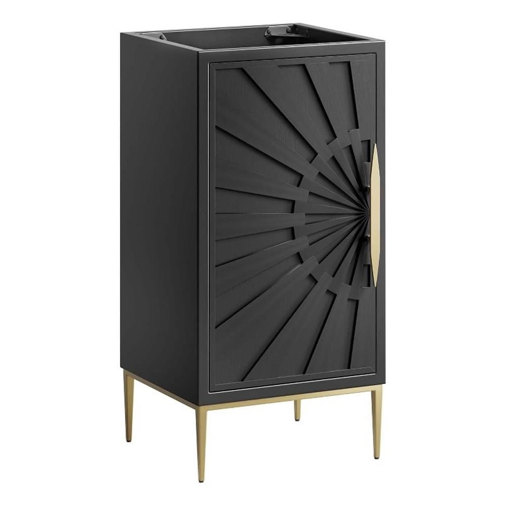 Black Solid Wood and MDF Single Bathroom Vanity Cabinet with Gold Base