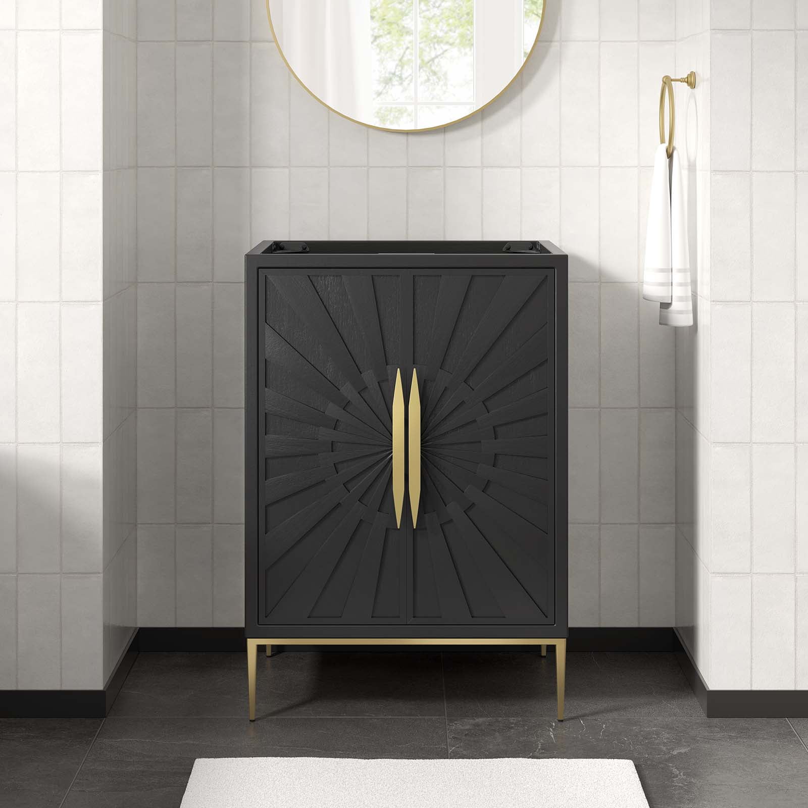 Modway Black and Gold 24" Single Bathroom Vanity Cabinet