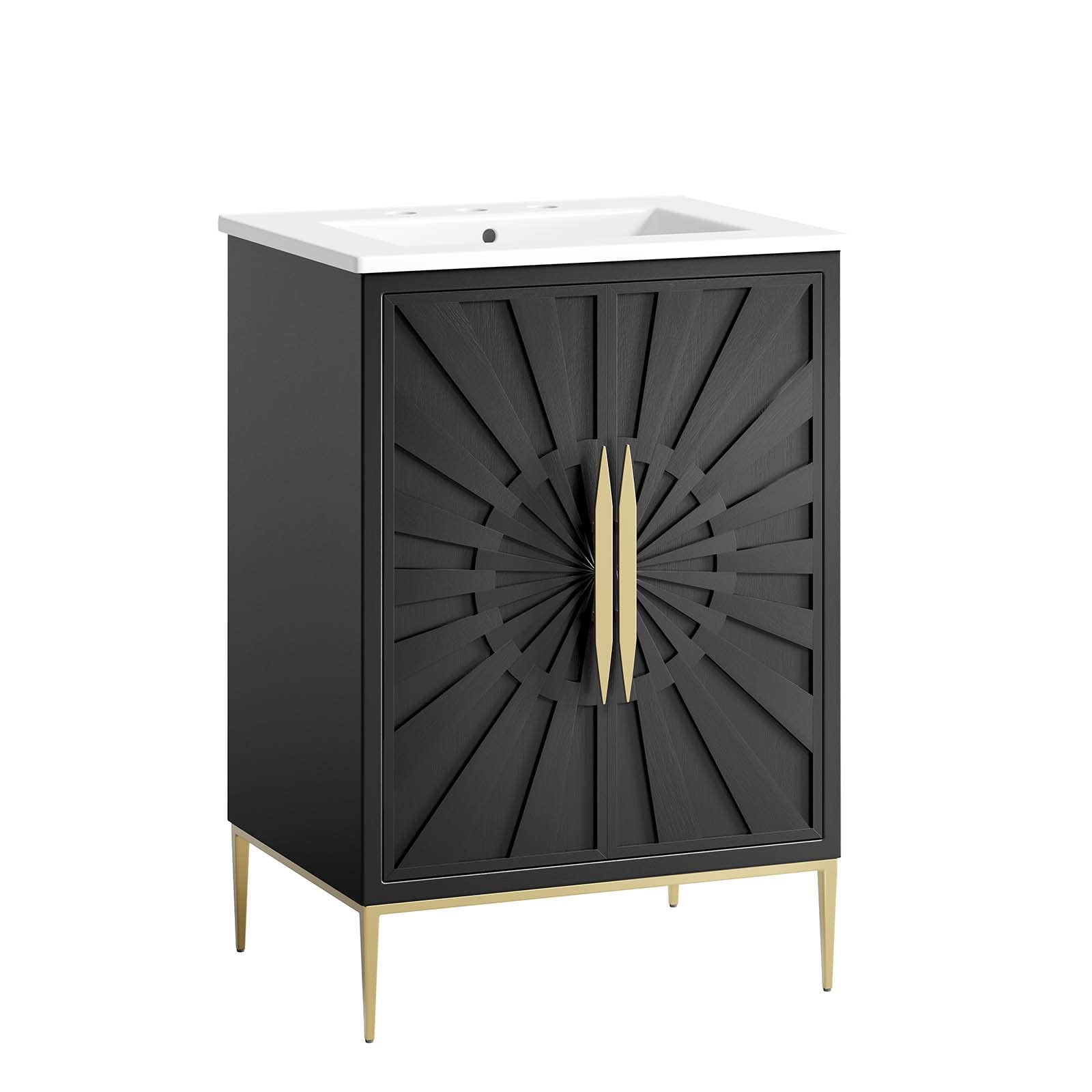 Modway Awaken 24" Solid Wood and MDF Bathroom Vanity in White/Black