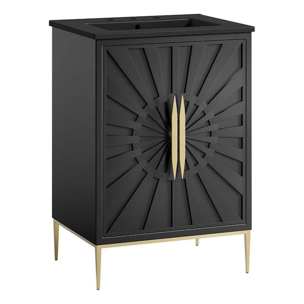 Awaken 24" Black Solid Wood and MDF Bathroom Vanity with Gold Base