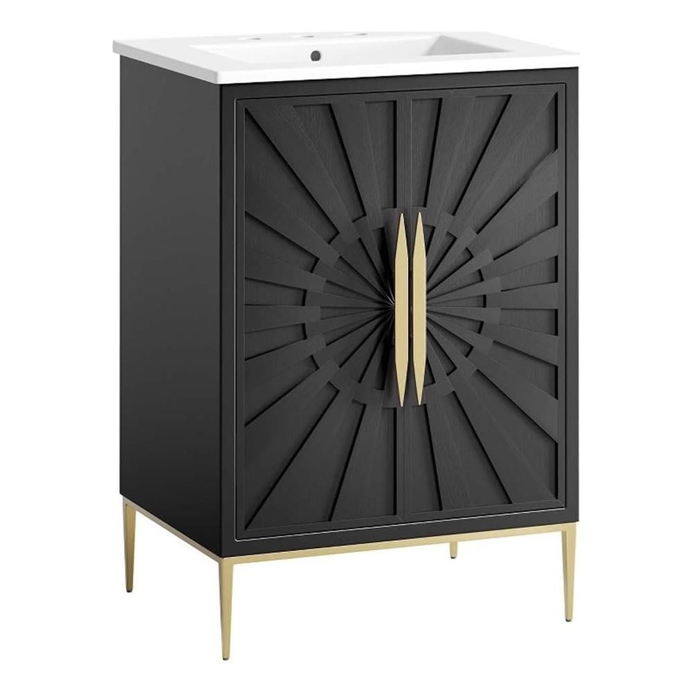 Awaken 24" Black and White Bathroom Vanity with Gold Accents