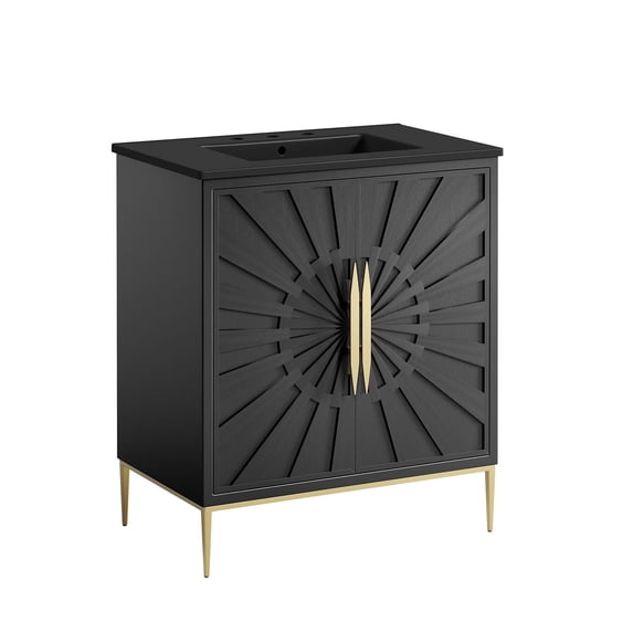 Modway Awaken 30" Solid Wood and MDF Bathroom Vanity in Black