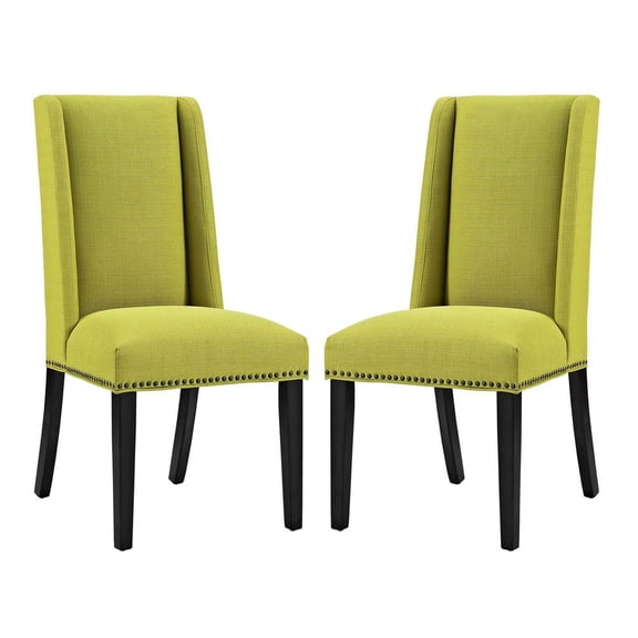 Modway Baron 19.5" Fabric & Wood Dining Chair in Wheatgrass Green (Set of 2)
