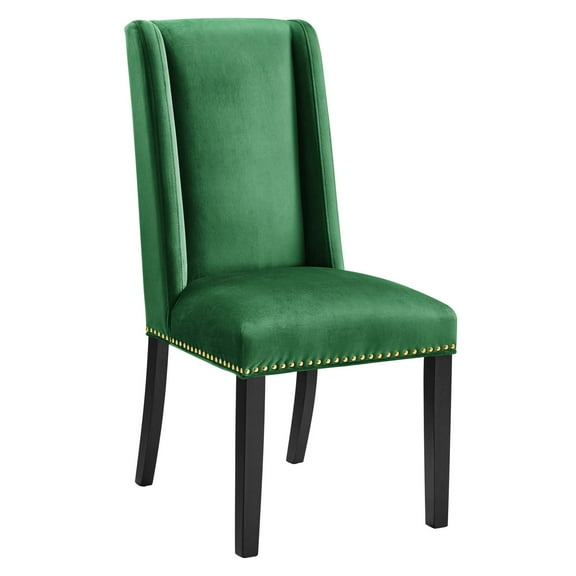 Modway Baron 19.5" Modern Velvet Dining Chairs in Emerald Green/Black (Set of 2)