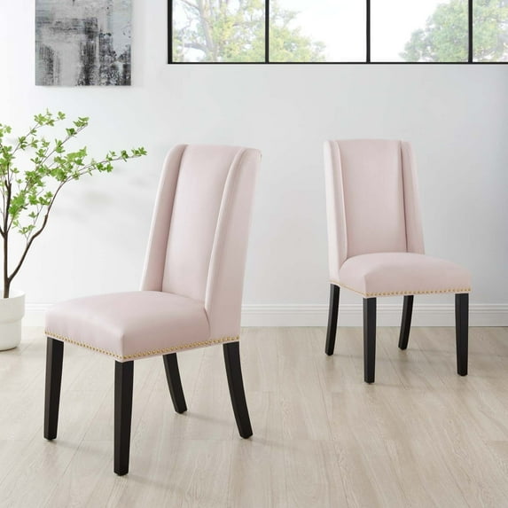 Modway Baron 19.5" Modern Velvet Dining Chairs in Pink/Black (Set of 2)