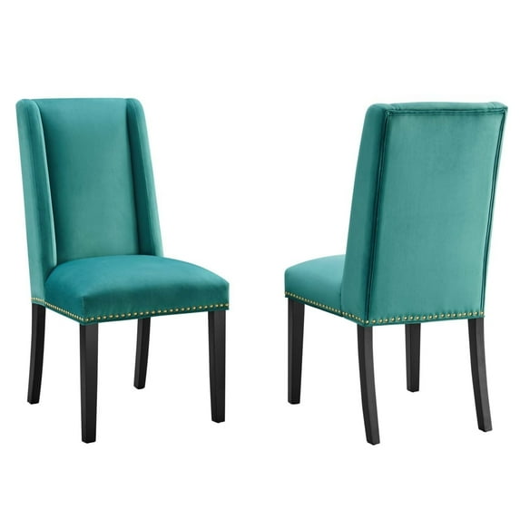 Modway Baron 19.5" Modern Velvet Dining Chairs in Teal Green/Black (Set of 2)