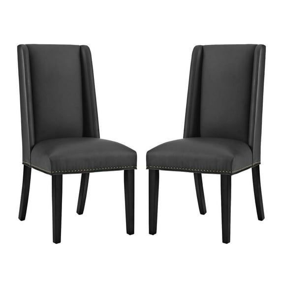 Modway Baron 19.5" Vinyl Upholstered Dining Side Chair in Black (Set of 2)