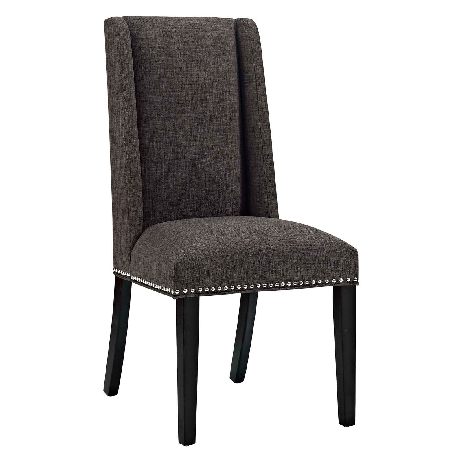 Elegant Baron High-Back Brown Leather Side Chair with Wood Frame