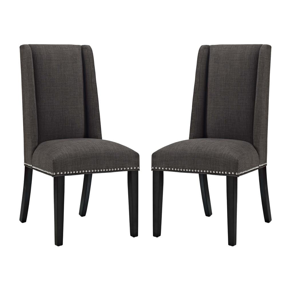 Elegant Baron High-Back Brown Leather Side Chair with Wood Frame
