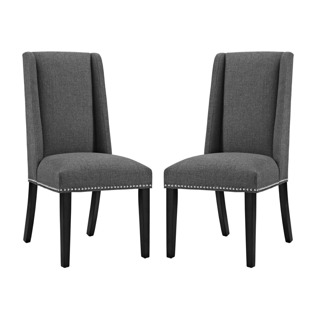 Elegant Gray Leather Upholstered Side Chair with Wooden Legs