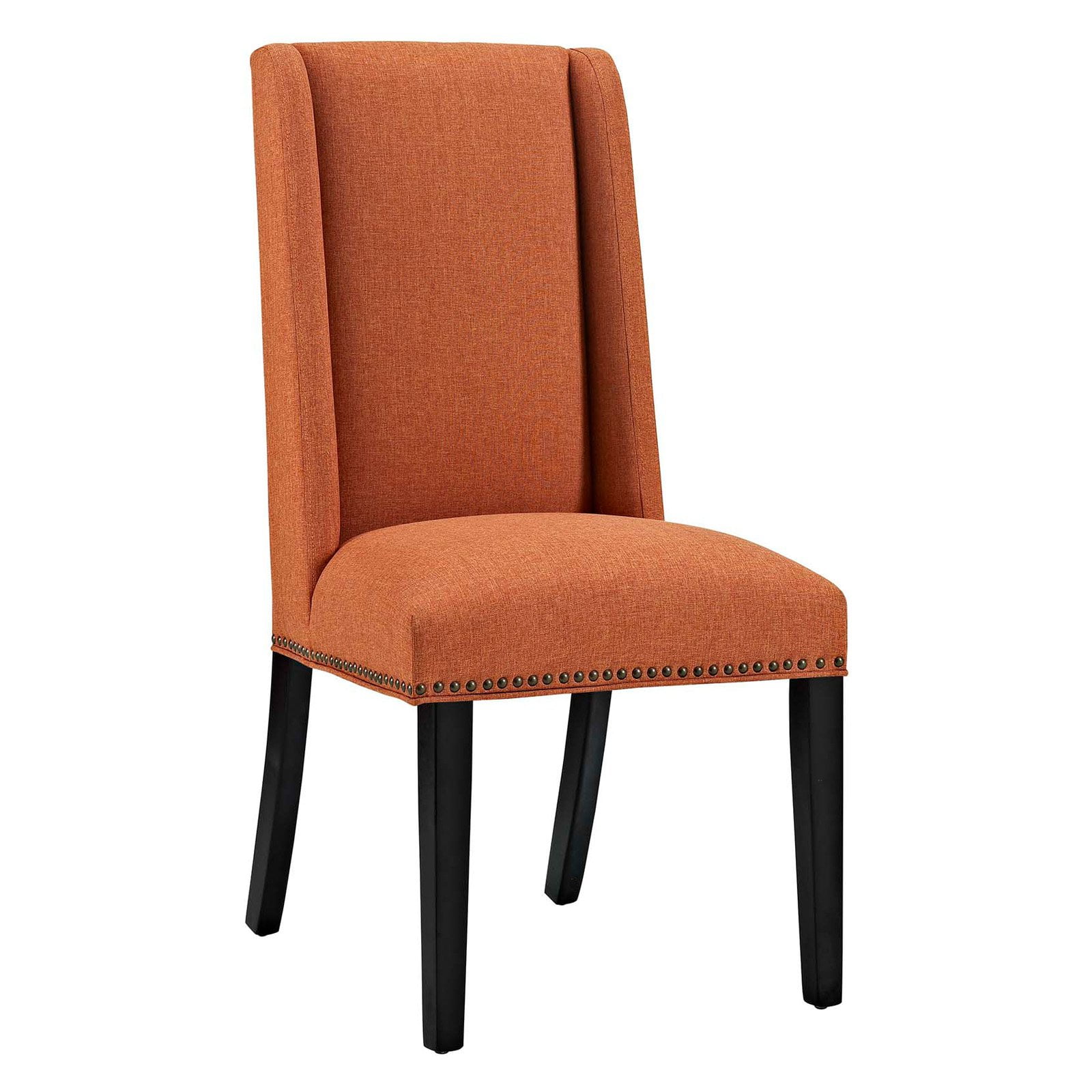 Elegant Orange Leather Upholstered Side Chair with Wood Accents