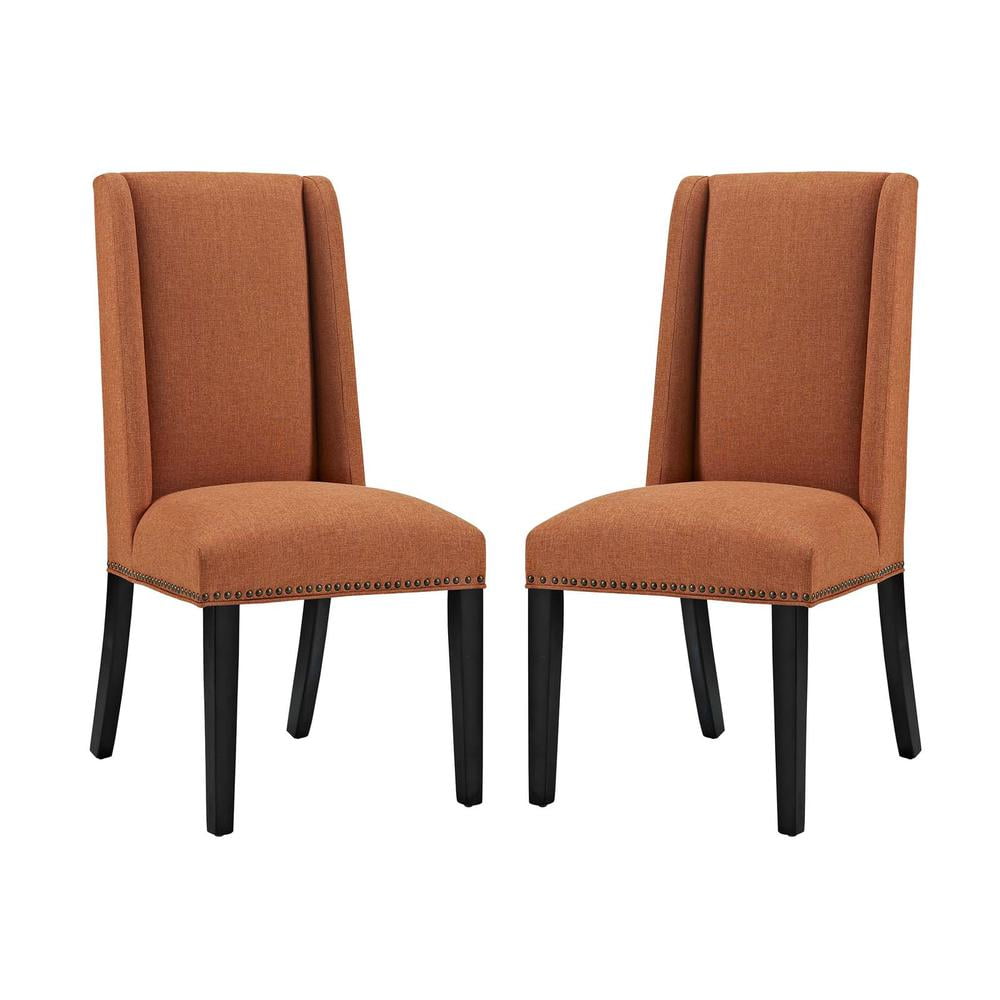 Elegant Orange Leather Upholstered Side Chair with Wood Accents