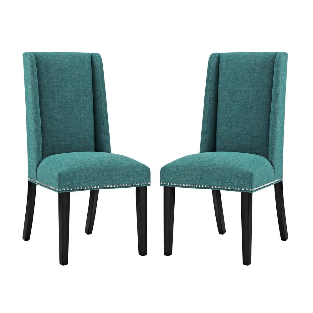 High Teal Leather and Wood Upholstered Side Chair
