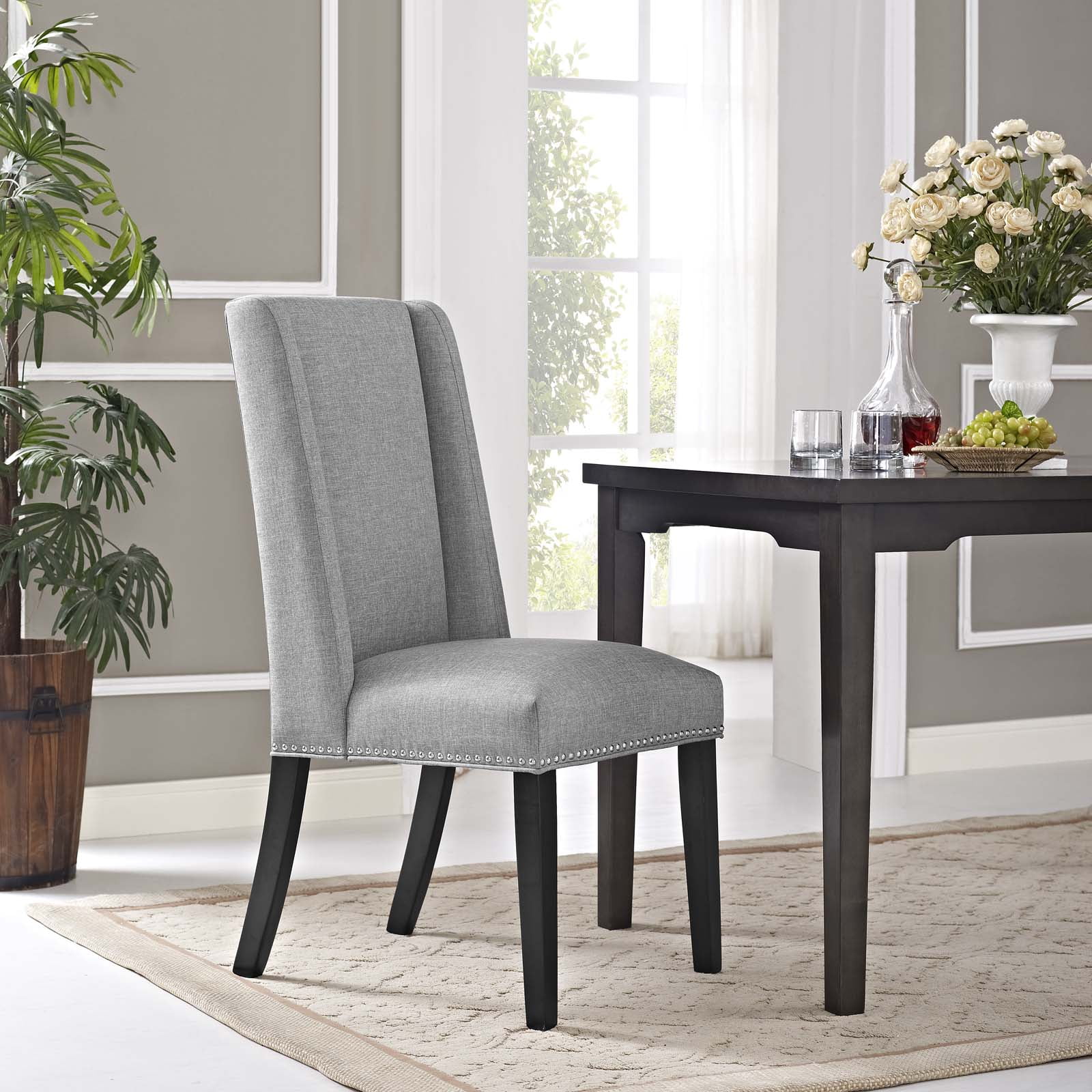 Modway Baron Fabric Dining Chair in Light Gray