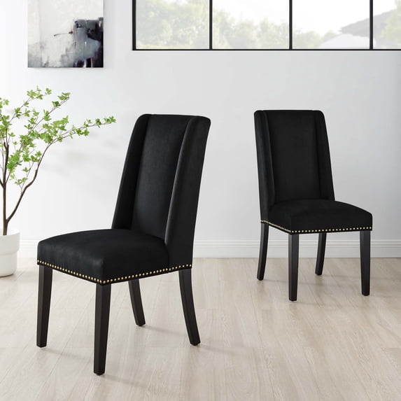 Modway Baron Performance Velvet Dining Chairs - Set of 2 in Black