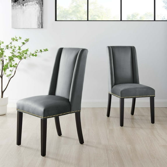 Modway Baron Performance Velvet Dining Chairs - Set of 2 in Gray