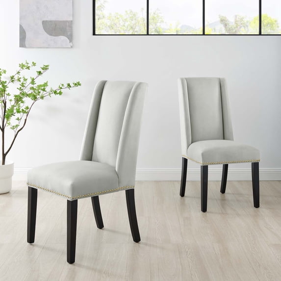 Modway Baron Performance Velvet Dining Chairs - Set of 2 in Light Gray