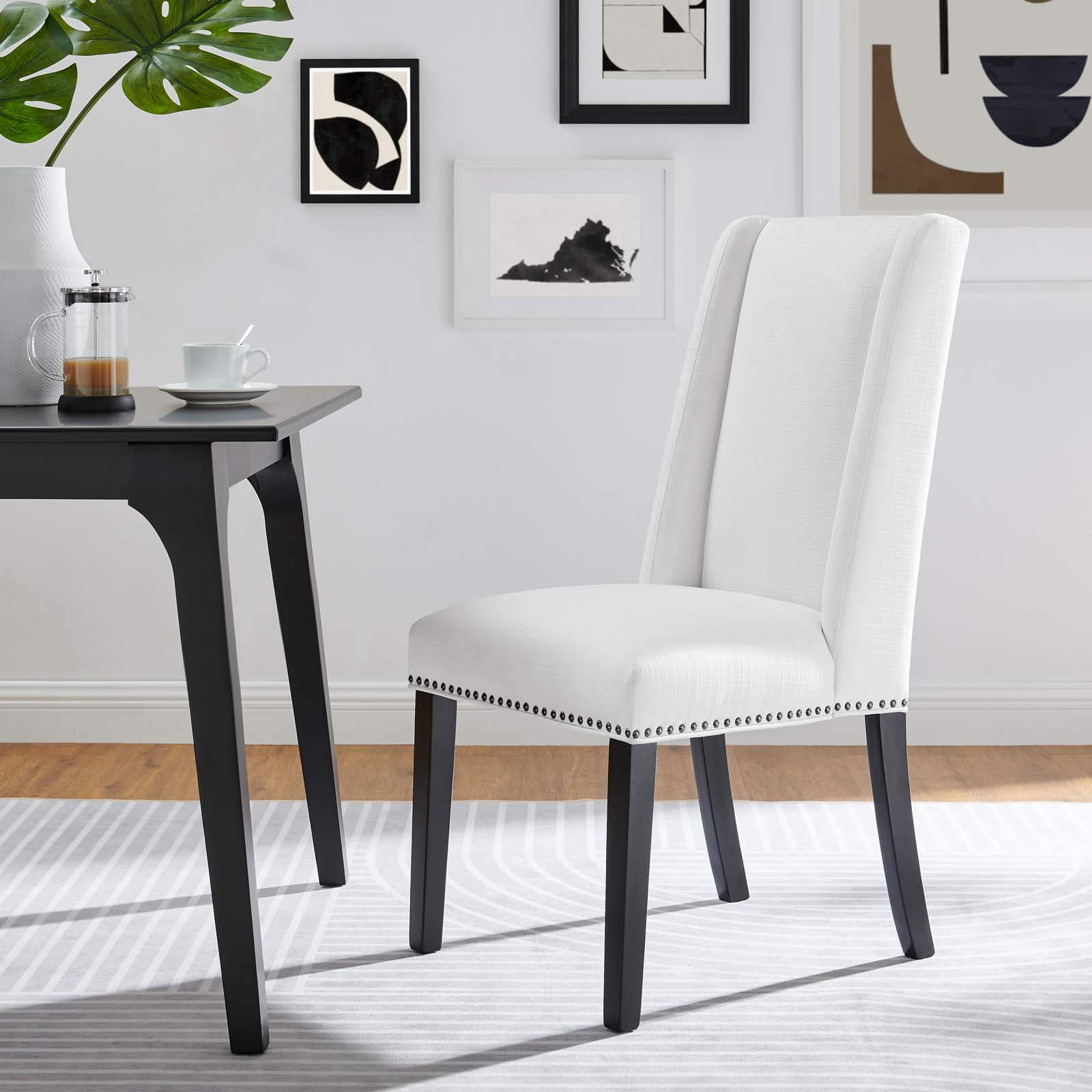 Elegant White Leather Upholstered Parsons Side Chair with Nailhead Trim