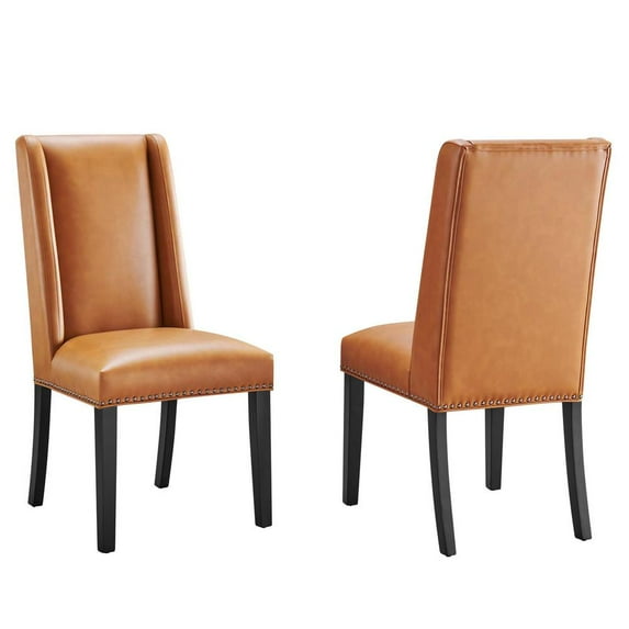 Modway Baron Dining Chair Vinyl Set of 2 in Tan