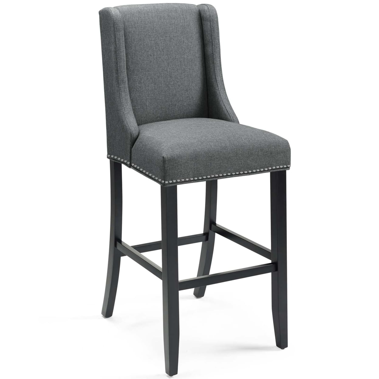Baron Elegant Gray Upholstered Fabric Bar Stool with Polished Nailhead