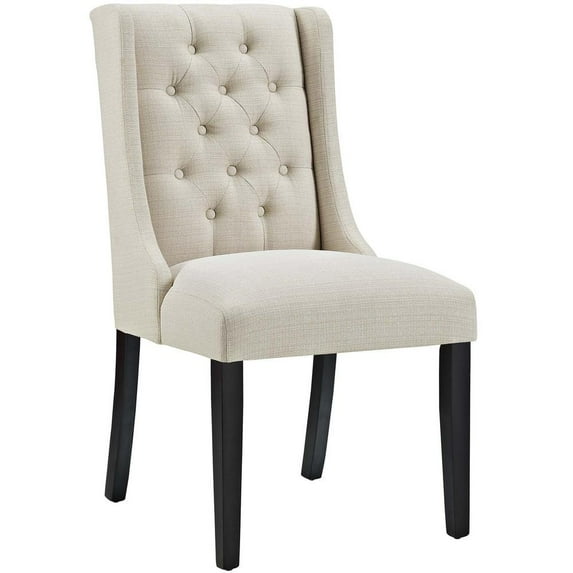 Modway Baronet 19.5" Button Tufted Polyester Fabric Dining Chair in Beige