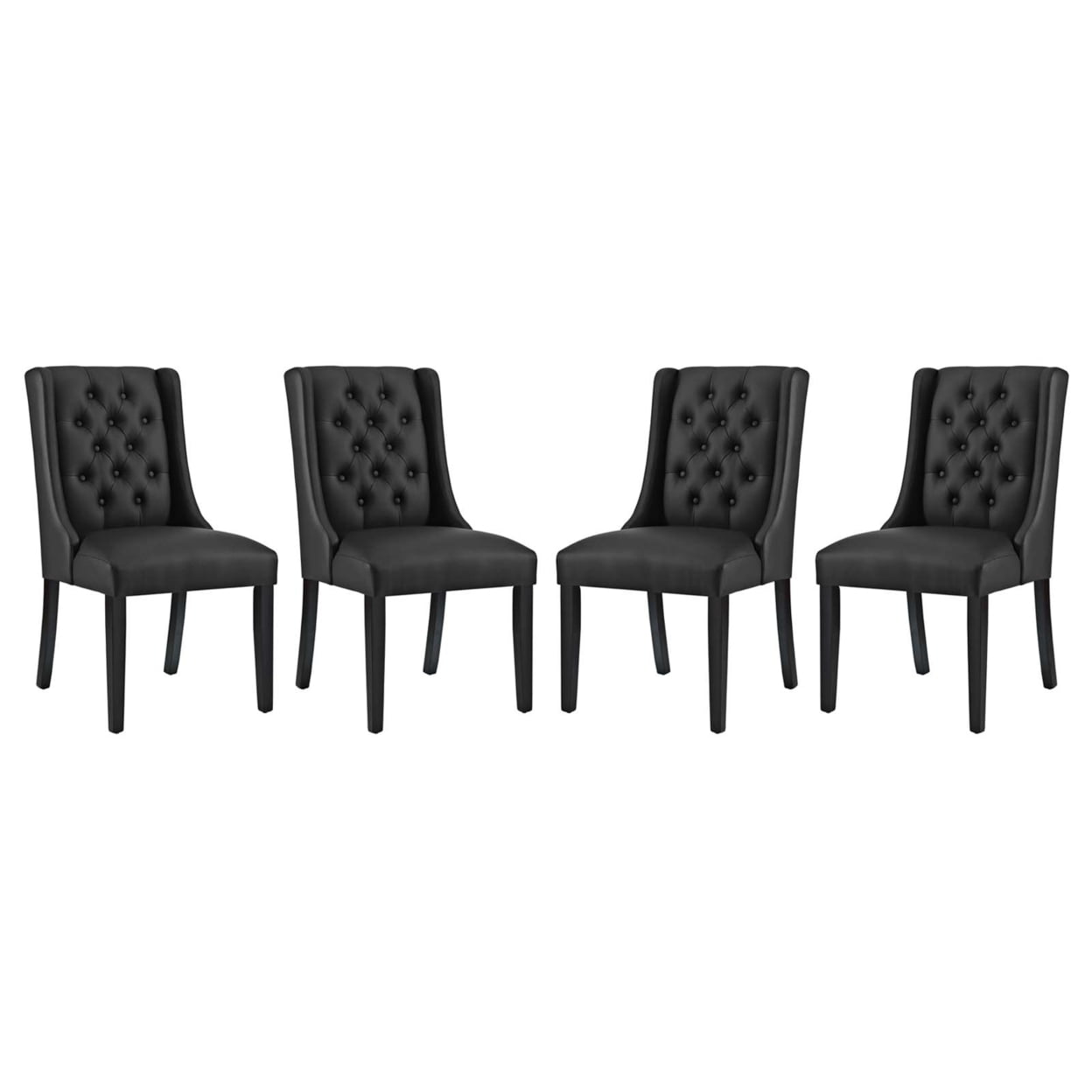 Elegant Baronet Black Faux Leather Tufted Side Chair with Wood Frame