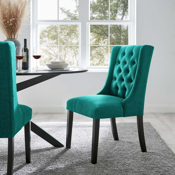 Modway Baronet Button Tufted Fabric Dining Chair in Teal