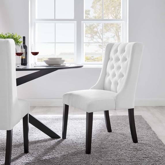 Modway Baronet Solid Wood and Button Tufted Fabric Dining Chair in White