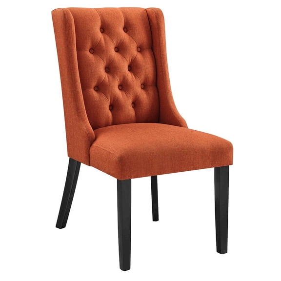 Modway Baronet Solid Wood and Button Tufted Fabric Dining Chair in Orange