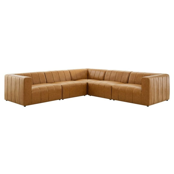 Modway Bartlett Vegan Leather 5-Piece Sectional Sofa in Tan