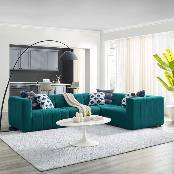 Modway Bartlett Sectional Sofa, Teal Fabric