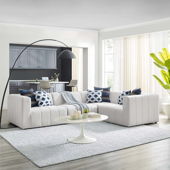 Modway Bartlett Upholstered Fabric 4-Piece Sectional Sofa in Ivory