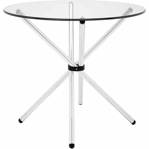 Baton Round Clear Glass Dining Table with Chrome Base