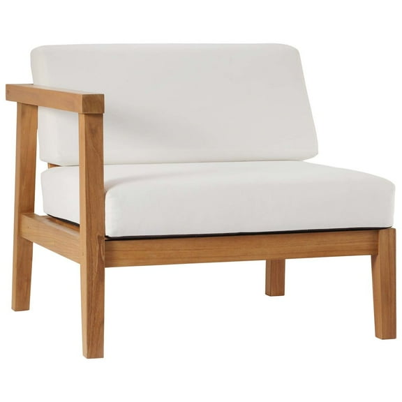 Modway Bayport Outdoor Patio Teak Wood Left-Arm Chair in Natural White