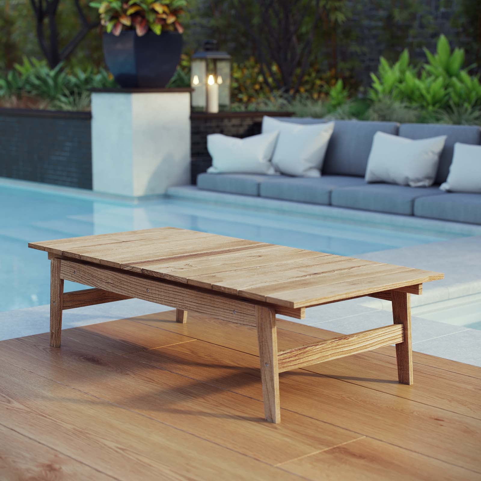 Natural Teak Wood Outdoor Patio Coffee Table, 47"