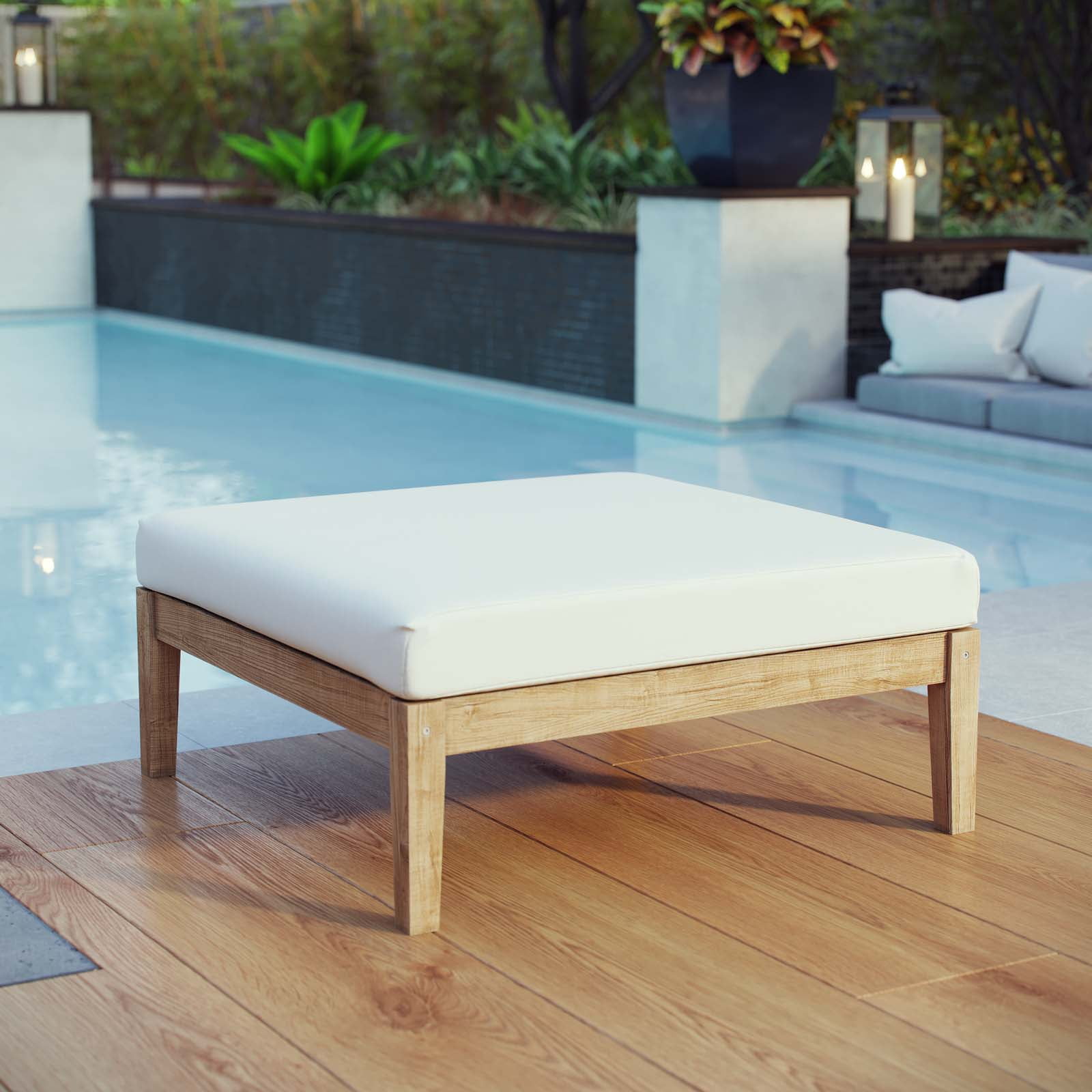 Modway Bayport Outdoor Patio Teak Ottoman in Natural White - Walmart.com