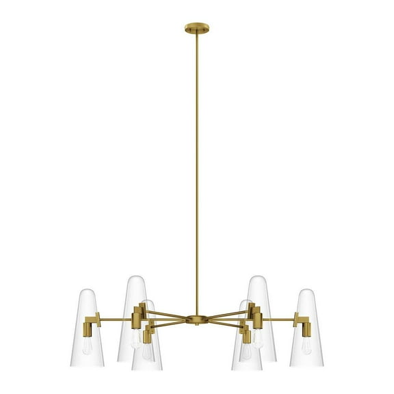 Modway Beacon 6-Light Chandelier in Clear Satin Brass