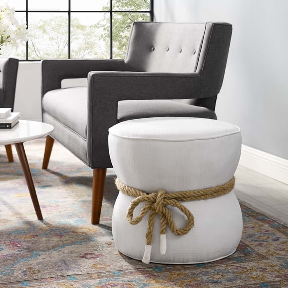 Modway Beat Nautical Rope Upholstered Fabric Ottoman in White