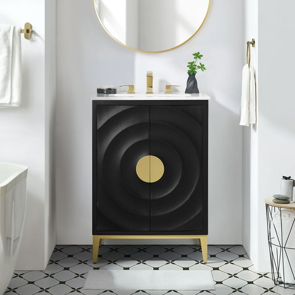 Modway Beau 24" Wood Bathroom Vanity with Basin in White Black