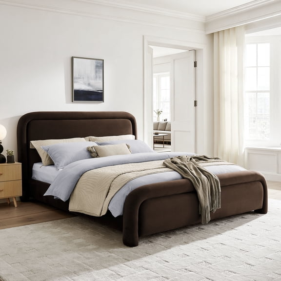 Modway Beck King Performance Velvet Platform Bed in Chocolate Brown