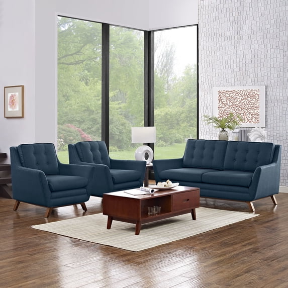 Modway Beguile 3 Piece Upholstered Fabric Living Room Set in Azure