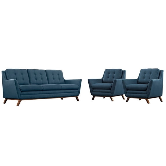 Modway Beguile 3 Piece Upholstered Fabric Living Room Set in Azure