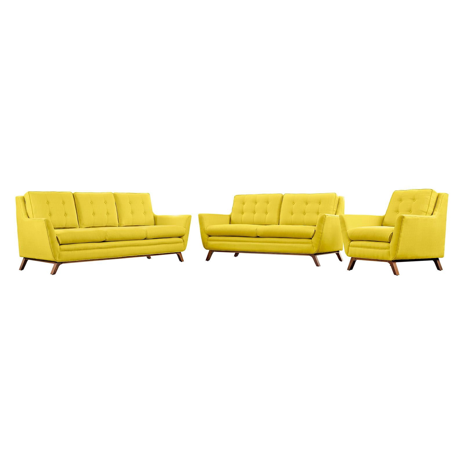 Modway Beguile 3 Piece Upholstered Fabric Living Room Sofa Set