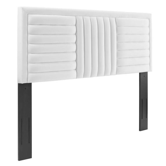 Believe Channel Tufted Performance Velvet Full Queen Headboard, White