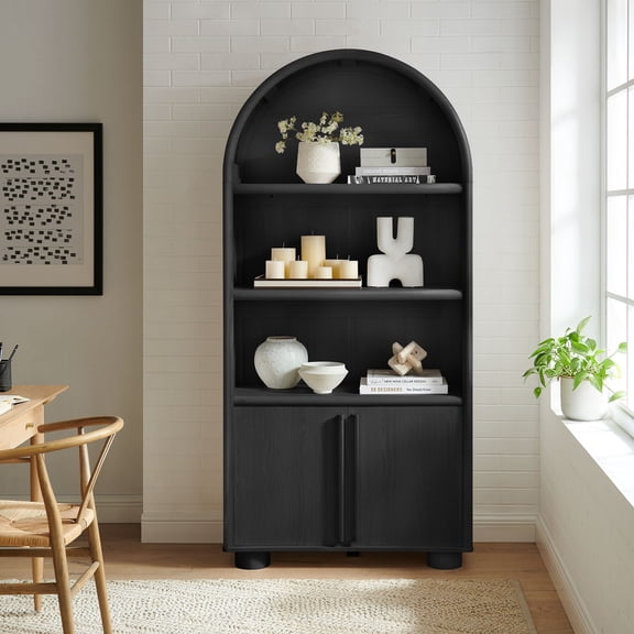 Modway Bellamy Tall Arched Display Cabinet Bookcase in Black Oak