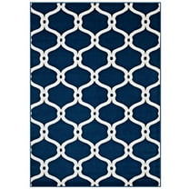 Modway Beltara Chain Link Transitional Trellis 5x8 Area Rug in Moroccan Blue and Ivory