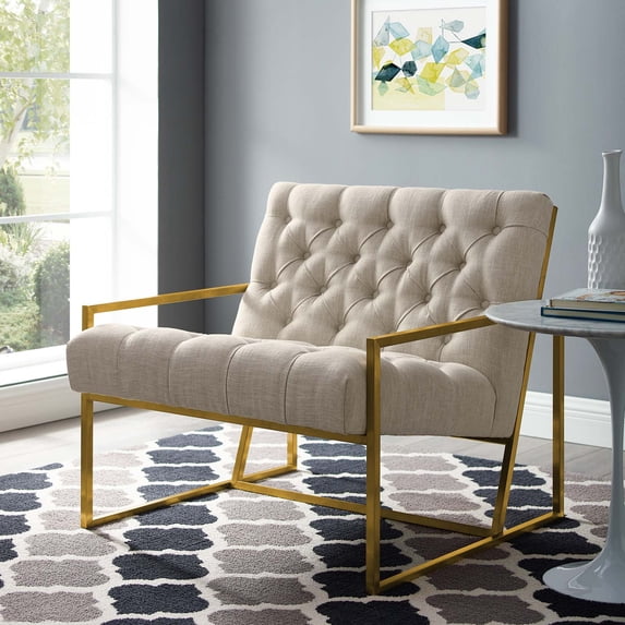 Modway Bequest Fabric Upholstered Gold Stainless Steel Accent Chair, Multiple Colors