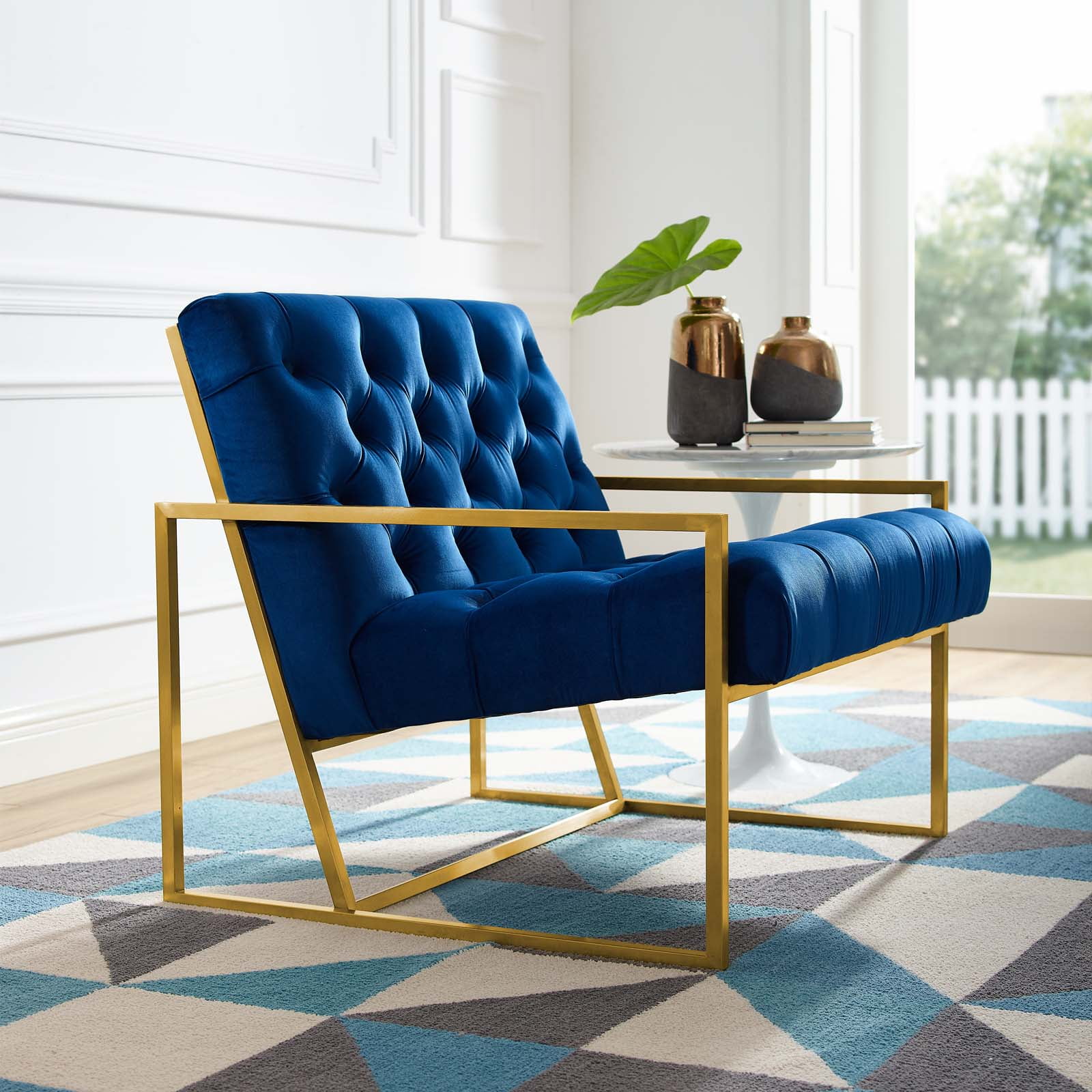 Navy and gold accent chair deals