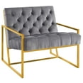 thumbnail image 1 of Modway Bequest Gold Stainless Steel Performance Velvet Accent Chair in Gray, 1 of 5