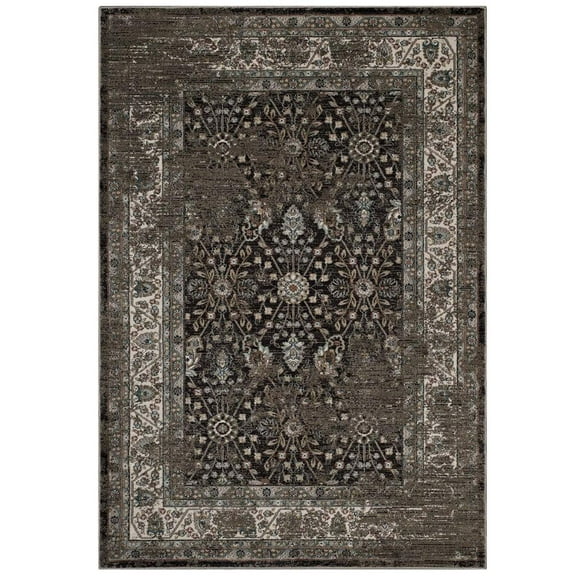 Modway Berit Distressed Vintage Floral Lattice 5x8 Area Rug in Brown and Beige
